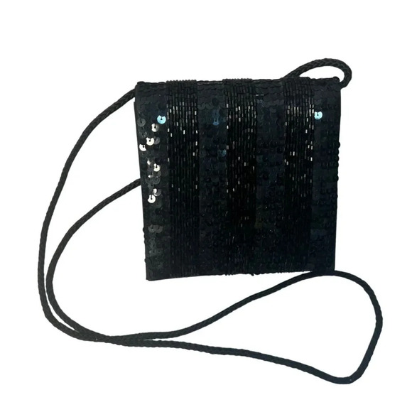 Jessica McClintock Black Sequin Small Evening‎ Bag Crossbody - Picture 1 of 5
